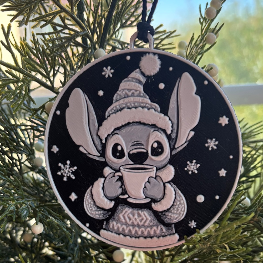 Stitch Inspired 3D Ornament | Cozy Winter Hot Cocoa Design | Christmas Decor